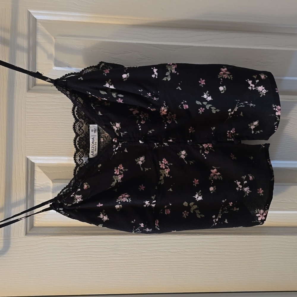 ARIZONA JEAN CO BRAND WOMEN'S JUNIORS BLACK FLORAL TANK TOP SIZE MEDIUM